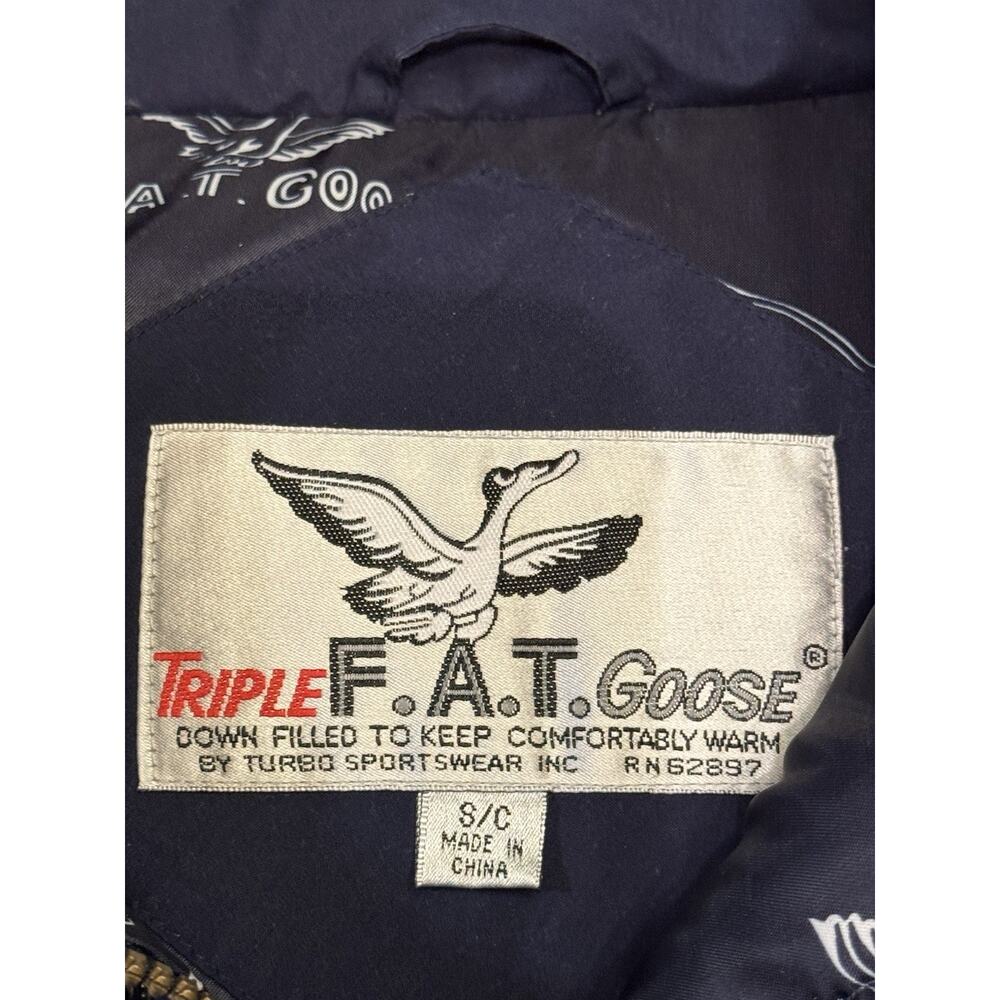 Small Triple FAT Goose Down Filled Vintage Coat Blue Missing Hood F.A.T. - Picture 2 of 14